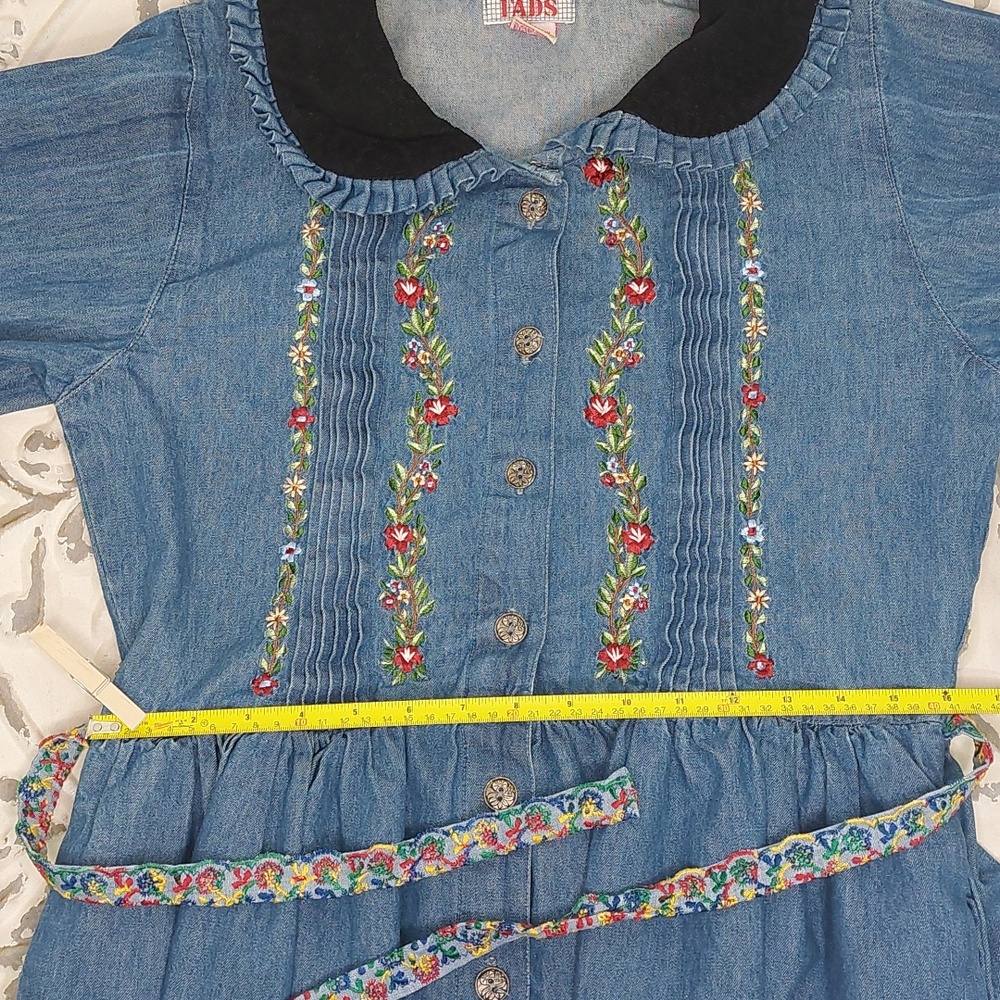 Rare Vintage 90s FADS Prairie Cottagecore Embroidered Denim Prairie Dream Dress - Picture 14 of 14